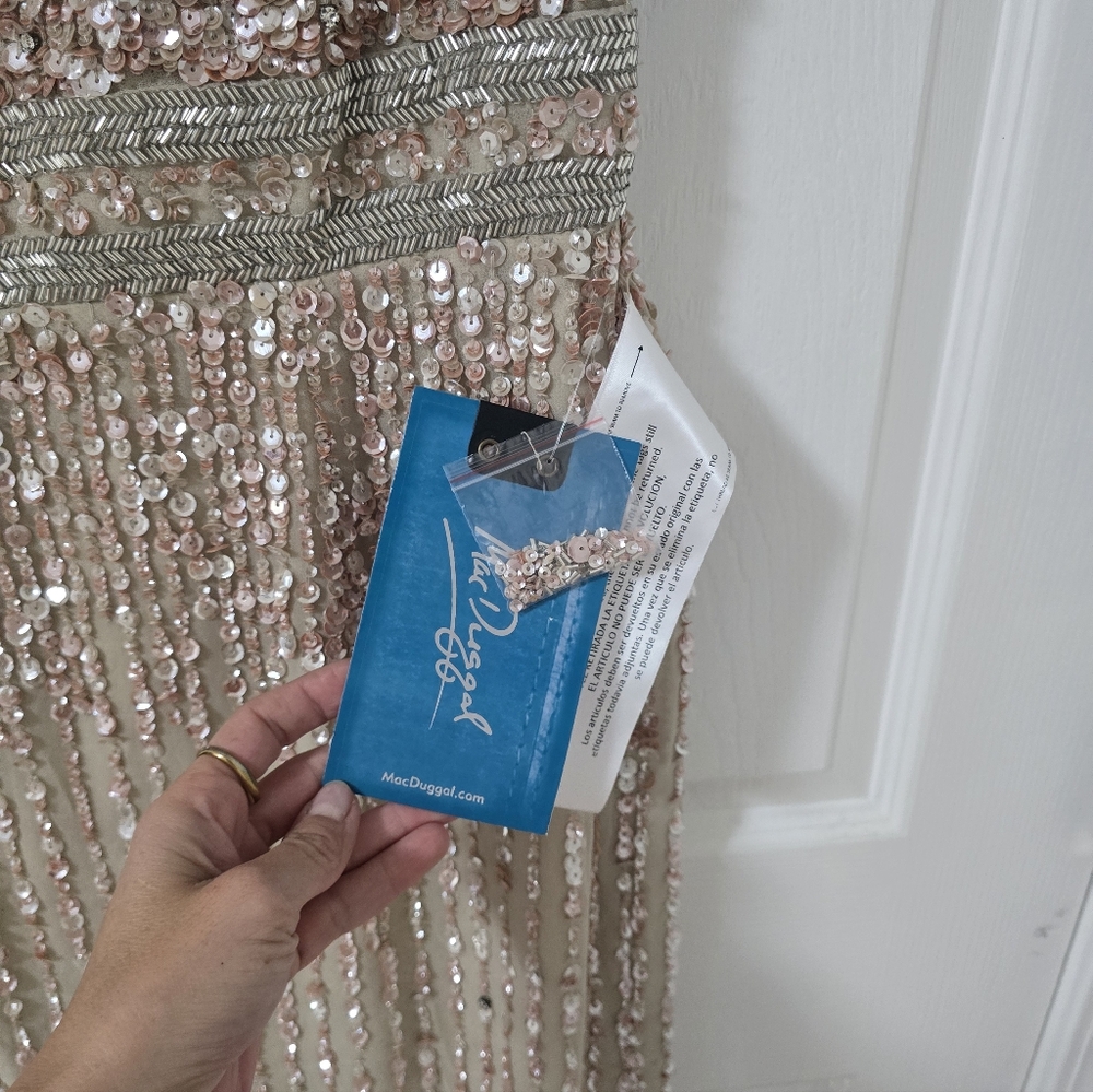 Mac Duggal Gold/pink Sequin High Neck Beaded Midi Sheath Dress New Size 4 - Picture 11 of 13